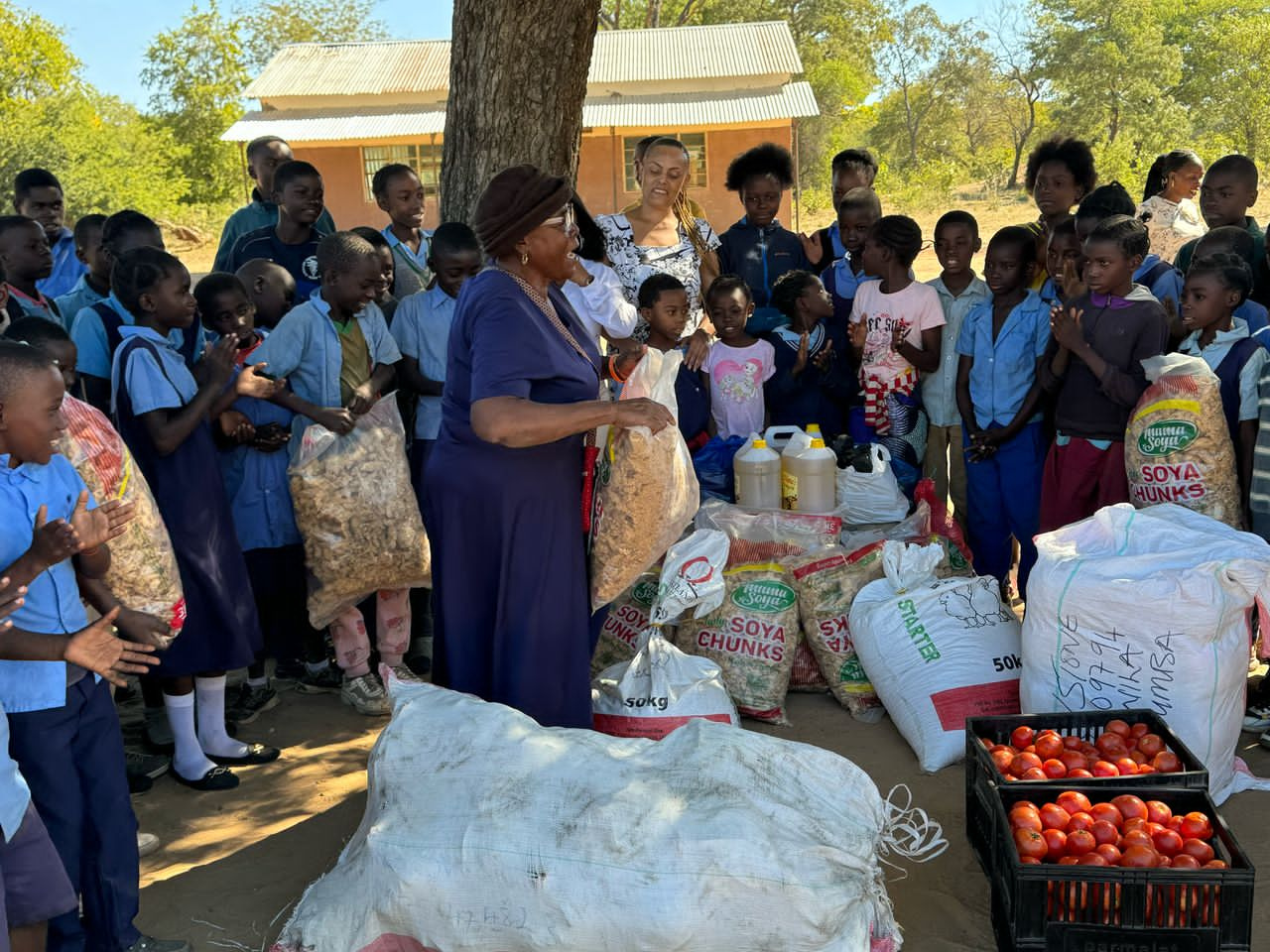 Community service — donating supplies to a local school